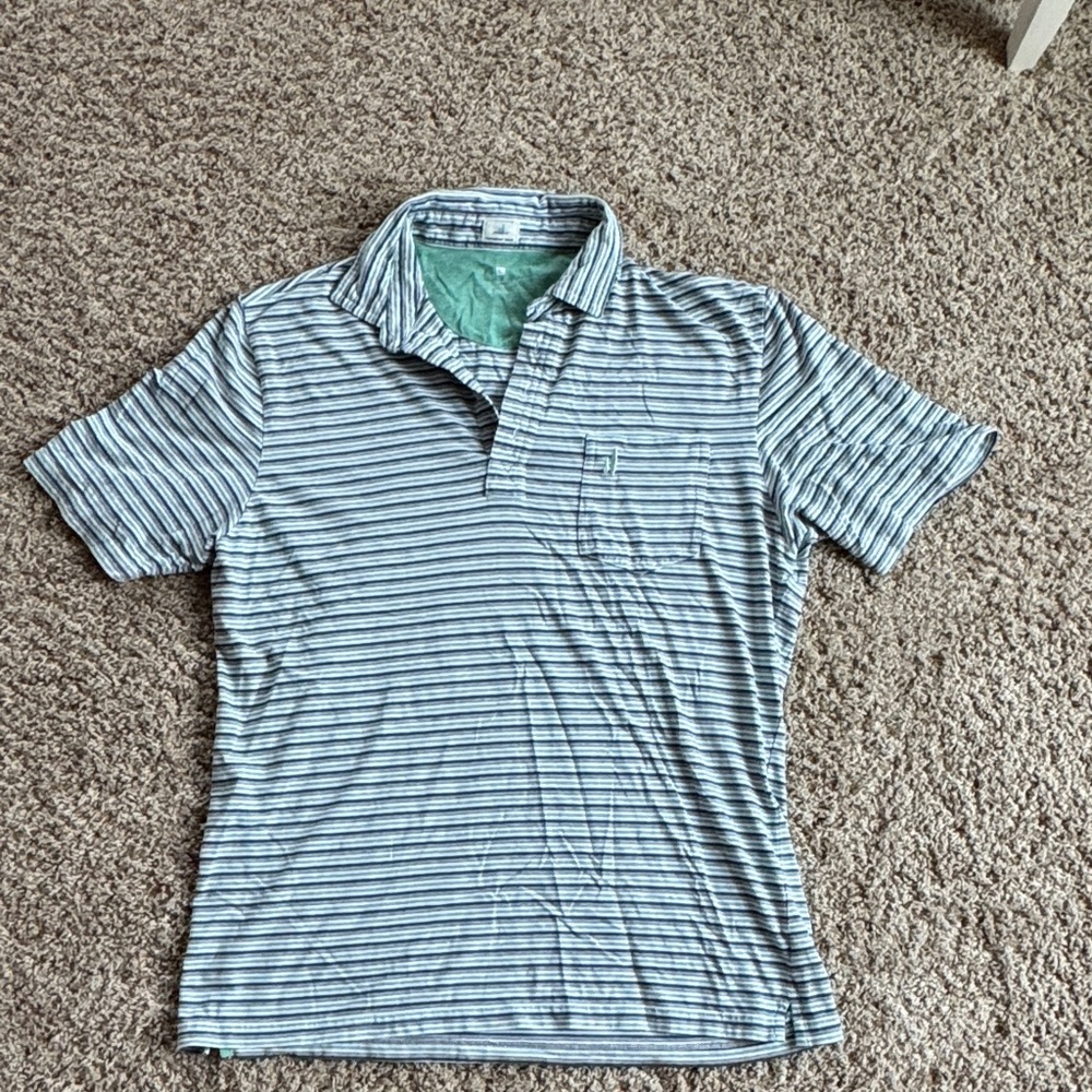johnnie-O Blue and White Striped Polo Shirt
